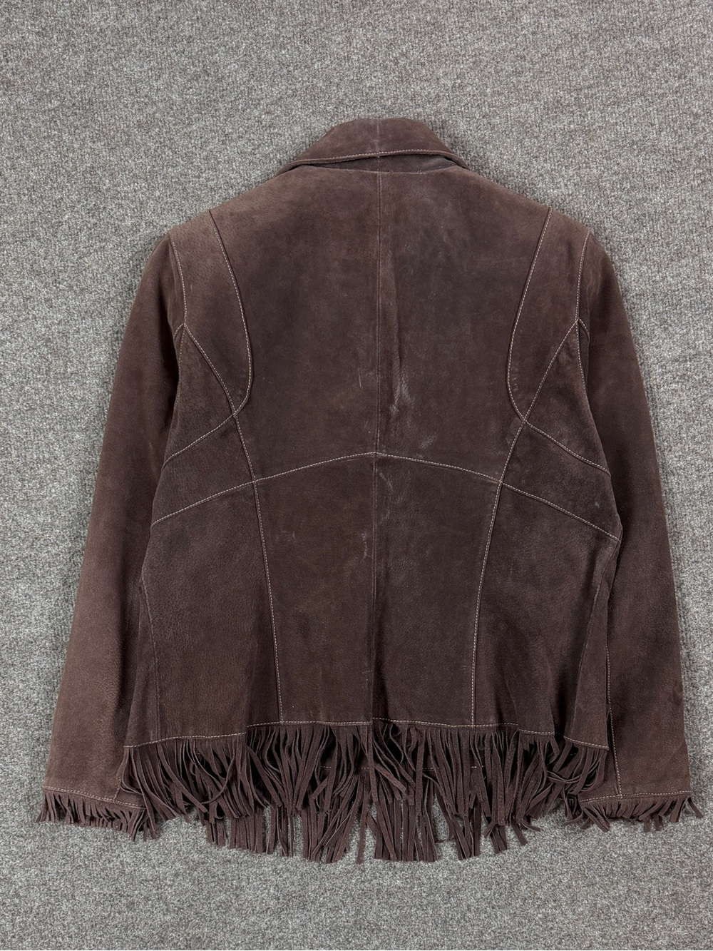 Vintage Outbrook Brown Suede Leather Western Fringe Trim Jacket Women’s Large - Picture 3 of 12
